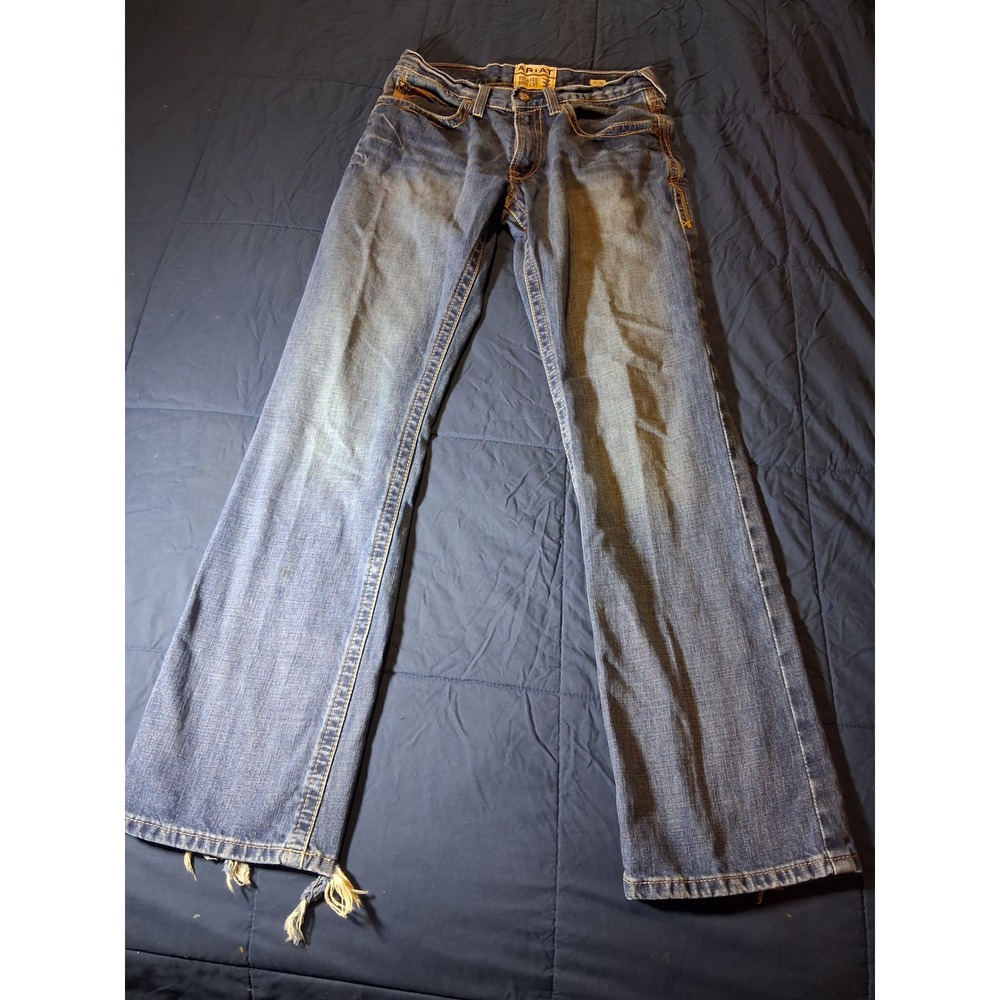 Ariat M4 Mens Relaxed Boot Cut Jeans Medium Wash Distressed 31x34 Denim